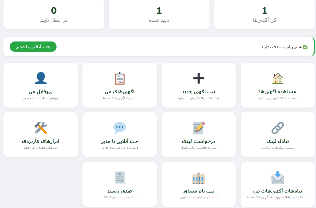 پنل کار بری سایت